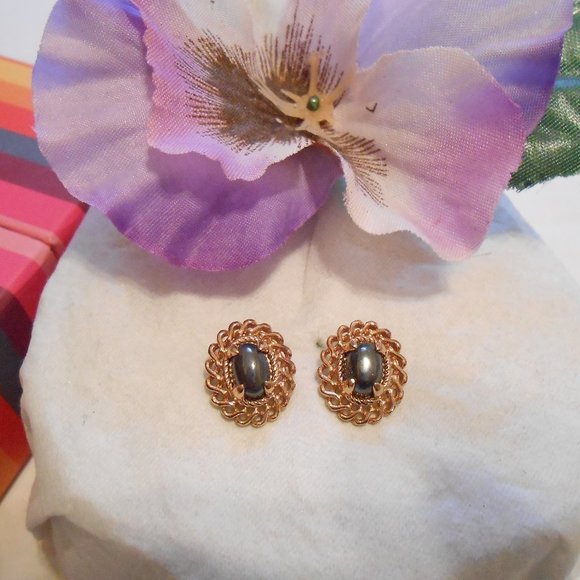 Gold Overlay & Hematite Post Back Earrings - Picture 1 of 4